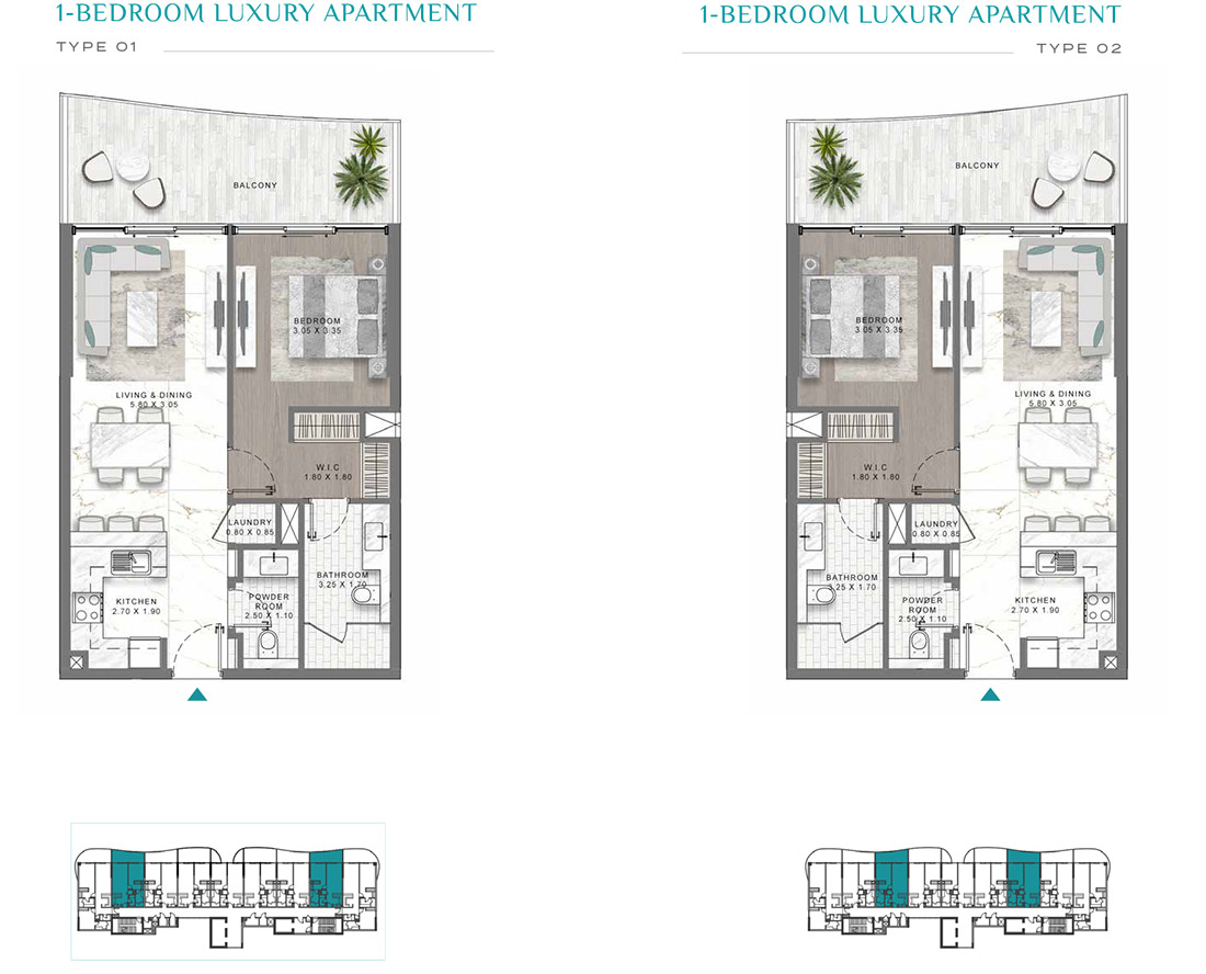 Damac Lagoons Views 1 Bedroom Apartment Floor Plan